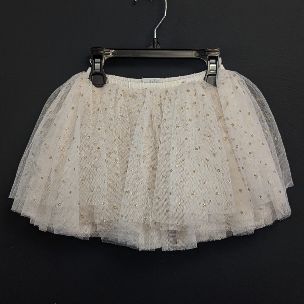Mud Pie Cream Tulle Skirt with Gold Polka Dots